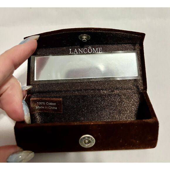 Chocolate Brown Velvet Lancome Brand Vintage Snapping Lipstick Case With Mirror - Picture 1 of 4